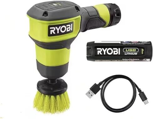 RYOBI USB Lithium Compact Scrubber Kit with 2.0 Ah Battery, USB Charging Cord, and 2 in. Medium Bristle Brush, Green in Kuwait