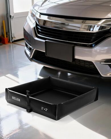 حاجز احتواء الانسكابات من ويلكن، بركة بطة قابلة للطي، صينية احتواء ثانوية محمولة، لتغيير الزيت وحماية تحت التنقيط (أسود، 2 × 2 بوصة) in Kuwait