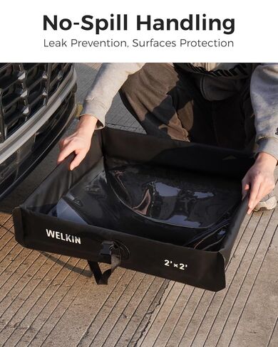 حاجز احتواء الانسكابات من ويلكن، بركة بطة قابلة للطي، صينية احتواء ثانوية محمولة، لتغيير الزيت وحماية تحت التنقيط (أسود، 2 × 2 بوصة) in Kuwait