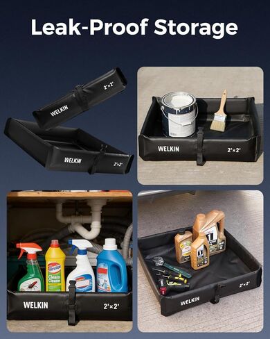 حاجز احتواء الانسكابات من ويلكن، بركة بطة قابلة للطي، صينية احتواء ثانوية محمولة، لتغيير الزيت وحماية تحت التنقيط (أسود، 2 × 2 بوصة) in Kuwait