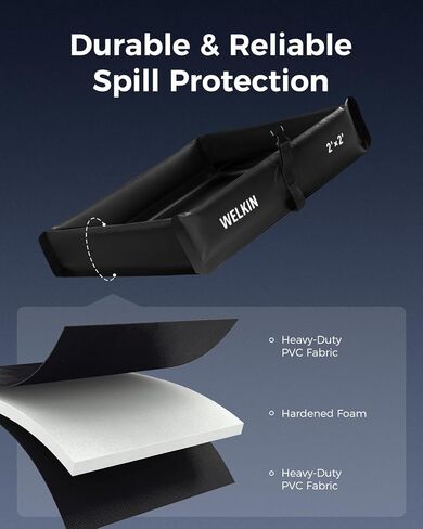 حاجز احتواء الانسكابات من ويلكن، بركة بطة قابلة للطي، صينية احتواء ثانوية محمولة، لتغيير الزيت وحماية تحت التنقيط (أسود، 2 × 2 بوصة) in Kuwait