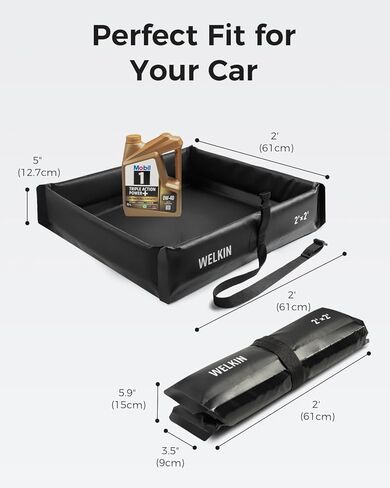 حاجز احتواء الانسكابات من ويلكن، بركة بطة قابلة للطي، صينية احتواء ثانوية محمولة، لتغيير الزيت وحماية تحت التنقيط (أسود، 2 × 2 بوصة) in Kuwait