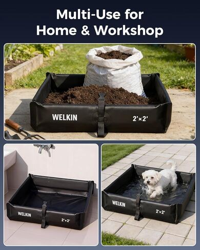 حاجز احتواء الانسكابات من ويلكن، بركة بطة قابلة للطي، صينية احتواء ثانوية محمولة، لتغيير الزيت وحماية تحت التنقيط (أسود، 2 × 2 بوصة) in Kuwait