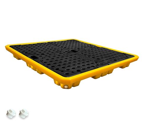 3 قطع 1 منصة وحدات انسكاب الأسطوانة مع حوض تصريف 11.35 جالون 26.6 × 26.6 × 5.9 بوصة سعة تحميل 1102 رطل ملف تعريف منخفض عالي المرونة منصة احتواء LDPE لتخزين الطبل الصناعي سعة 55 جالون in Kuwait