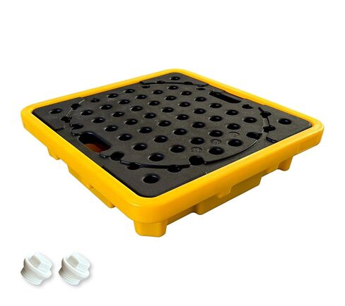3 Pcs 1 Drum Spill Modular Platform with Drain 11.35 Gallon Sump 26.6x26.6x5.9in 1102lbs Load Capacity Low Profile High Flexibility LDPE Containment Pallet for Industrial 55 Gal Drum Storage in Saudi Arabia