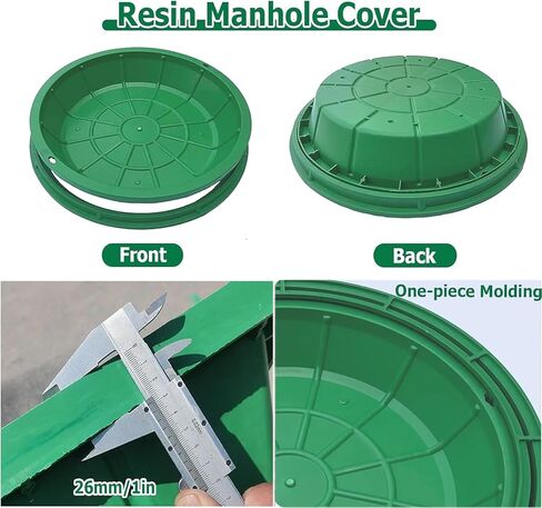 24in Round Manhole Cover and Frame, Recessed Septic Tank Lid Green Sewage Basin Cover Hidden Manhole Cover for Outdoor Parks Grass Pot Well (24in (60cm)) in Saudi Arabia