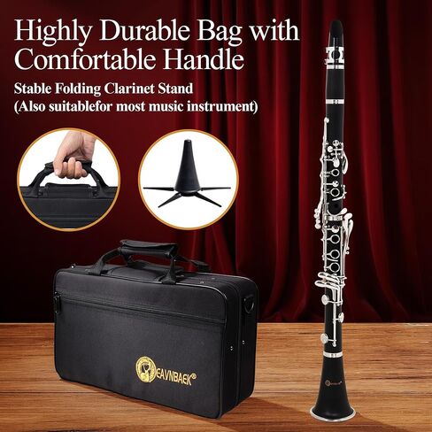 Bb Clarinet for Beginners, Bb Nickel-plated 17 Keys Clarinet for Students, Professionals and School Bands, with Hard Foam Case Barrels*2 Pads*8 Stand Cleaning Kit and White Gloves (Black) in Kuwait