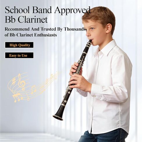 Bb Clarinet for Beginners, Bb Nickel-plated 17 Keys Clarinet for Students, Professionals and School Bands, with Hard Foam Case Barrels*2 Pads*8 Stand Cleaning Kit and White Gloves (Black) in Kuwait