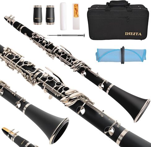 Bb Clarinet for Beginners, Professional Black Wood Clarinet with Hard Case, Cleaning Cloth, Cork Grease, and Fingering Chart, Reeds, for Students & Adults (ABS) in Saudi Arabia