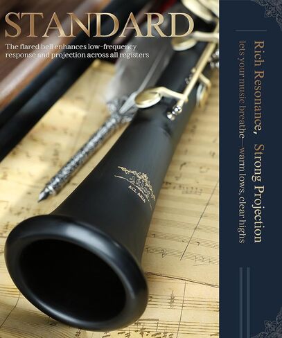 AKLOT B Flat Concert Clarinet: Precision Tone Hole Design for Stable Intonation, Durable Ancient Bronze-Style Keys, Including Leather Hard Case, Barrel, Stand, Full Cleaning Kit (Aria-ABV) in Kuwait