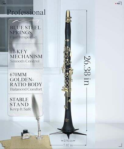 AKLOT B Flat Concert Clarinet: Precision Tone Hole Design for Stable Intonation, Durable Ancient Bronze-Style Keys, Including Leather Hard Case, Barrel, Stand, Full Cleaning Kit (Aria-ABV) in Kuwait