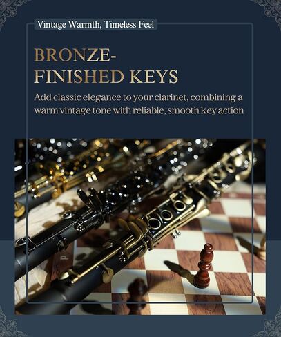 AKLOT B Flat Concert Clarinet: Precision Tone Hole Design for Stable Intonation, Durable Ancient Bronze-Style Keys, Including Leather Hard Case, Barrel, Stand, Full Cleaning Kit (Aria-ABV) in Kuwait