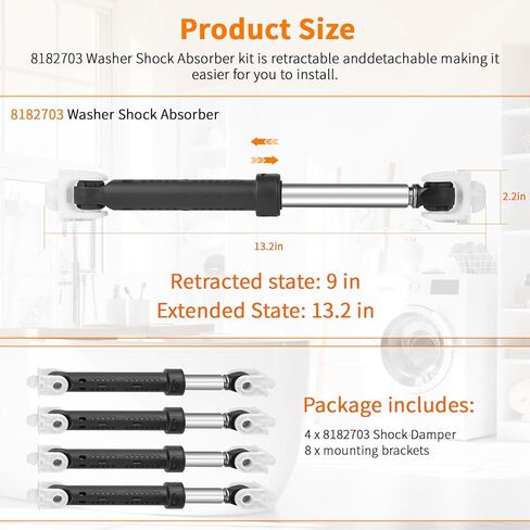 8182703 Washer Shock Absorber Compatible with Kenmore,maytag,Whirlpool,Kitchen aid Washers, Replace WP8182703,8181646,AP3868181,AP6011831,PS989596,PS11745030(4 Pack) in Saudi Arabia