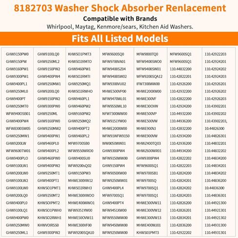 8182703 Washer Shock Absorber Compatible with Kenmore,maytag,Whirlpool,Kitchen aid Washers, Replace WP8182703,8181646,AP3868181,AP6011831,PS989596,PS11745030(4 Pack) in Saudi Arabia