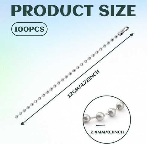 100 Pcs Ball Bead Chain, 4.72 Inch Dog Tag Chain, Stainless Steel Ball Chain Keychain and Connector Clasp, Silver Ball Bead Chain Bulk for Jewelry Making Key Rings Crafts DIY Hanging Decoration in Saudi Arabia