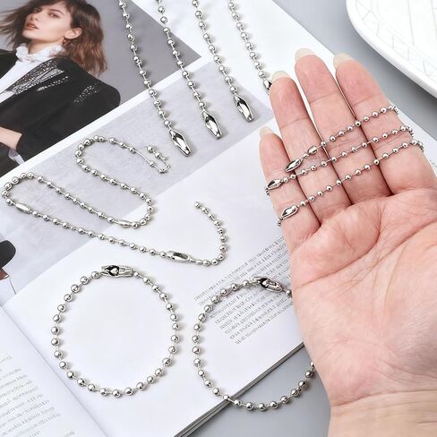 100 Pcs Ball Bead Chain, 4.72 Inch Dog Tag Chain, Stainless Steel Ball Chain Keychain and Connector Clasp, Silver Ball Bead Chain Bulk for Jewelry Making Key Rings Crafts DIY Hanging Decoration in Saudi Arabia