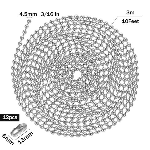 10 Feet Bead Pull Chains Extension 4.5mm Beaded Ball Chain with 12PCS Connectors Stainless Steel Dog Tag Chain for Window Blind Vertical Window Roller Chains Plumbing and Equipment Labeling in Kuwait