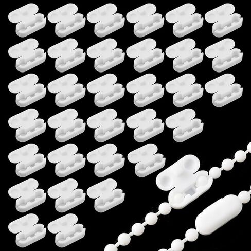 60 Pcs Ball Chain Connectors 4mm Beaded Pull Chain Connectors, Plastic Blind Cord Connector Clips for Vertical Roller Blinds Household Blinds Replacement Repair (White) in Kuwait