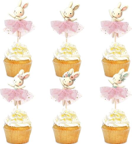30 PCS Easter Cupcake topper Bunny Cupcake Toppers Easter Egg Cupcake Topper Rabbit Party Cake Topper Decorations (Brown) (Style 4) in Kuwait