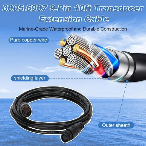 3005.6907 9-Pin Transducer Extension Cable 10ft, Compatible with Lowrance LSS-1 StructureScan, 3005.6907 Marine Grade Waterproof Extension Cable, 000-00099-006 in Kuwait