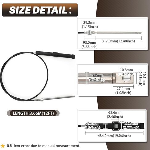 12FT 14FT 15FT 18FT 19FT Mechanical Rack & Pinion Steering Cable SSC134XX, Back Mount Rack Single Cable Compatible with Seastar SH5210P, SH5230P, SB39526P, SB39544P, SS14115 SS15115 in Saudi Arabia