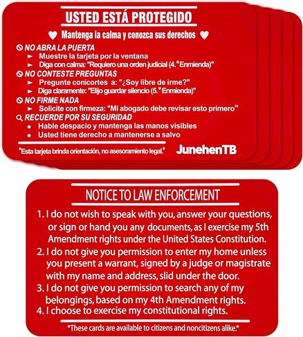 5 عبوات معدنية ثنائية اللغة تعرف على حقوقك (الإسبانية والإنجليزية)، بطاقة حمراء للهجرة من الألومنيوم، Tarjeta Roja Para Ingrates، أداة السلامة في مواجهة الشرطة والجليد، حماية التعديل الرابع والخامس (5) in Kuwait