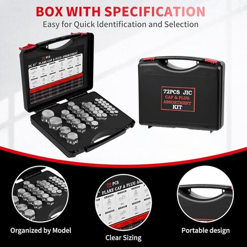 72PCS JIC Cap and Plug Set, 37 Degree Flare Thread Cap & Plug Assortment Set, Capping Off Hydraulic Lines, Carbon Steel, Size 4 6 8 10 12 16 in Kuwait