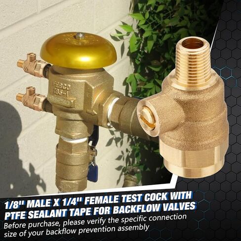 SPARKWHIZ 4 قطع 1/8 بوصة ذكر × 1/4 بوصة أنثى اختبار الديك مع شريط مانع للتسرب PTFE لصمامات التدفق الخلفي، متوافق مع موانع التدفق الخلفي للرش بموصل أنثى 1/4 بوصة in Saudi Arabia