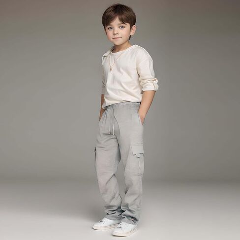 Boys Cargo Pants with Pockets Elastic Waist Baggy Sweatpants Kids Athletic Joggers Back to School Teen Boy Clothes in Saudi Arabia