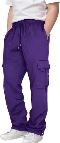 Boys Cargo Pants with Pockets Elastic Waist Baggy Sweatpants Kids Athletic Joggers Back to School Teen Boy Clothes in Saudi Arabia