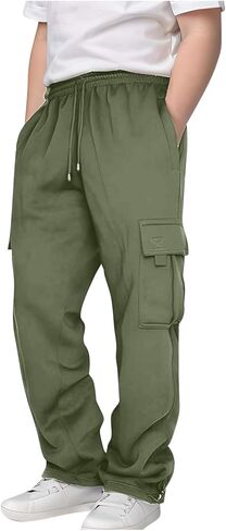 Boys Cargo Pants with Pockets Elastic Waist Baggy Sweatpants Kids Athletic Joggers Back to School Teen Boy Clothes in Saudi Arabia