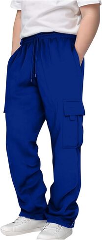 Boys Cargo Pants with Pockets Elastic Waist Baggy Sweatpants Kids Athletic Joggers Back to School Teen Boy Clothes in Saudi Arabia