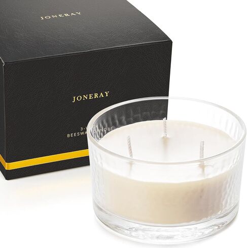 3-Wick Beeswax Candles in Glass Jar，Natural Unscented Beeswax Candles - 22 Hour Burn Time，Handmade Candles for Party, Holidays Gift，Dinning in Kuwait