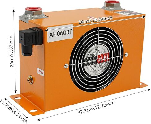 AH0608T 12V DC مبرد الزيت الهيدروليكي 60 لتر / دقيقة، 38 وات 1.3 متر مكعب منطقة تبريد الزعانف الخارجية 170 مم / 6.69 بوصة قطر المروحة المبرد بالهواء المبرد ZG3 / 4 آلة تبريد زيت الهواء in Kuwait