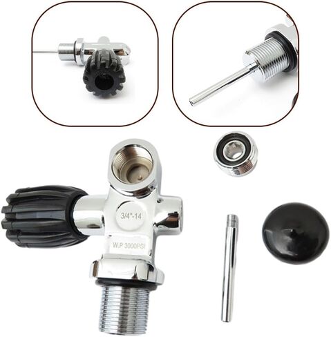 Scuba Tank Valve 4500psi, Brass Chrome Plated Diving Cylinder Valve with 3 4-14 Thread, Safety Pressure Relief Explosion-Proof Design, Silver in Saudi Arabia