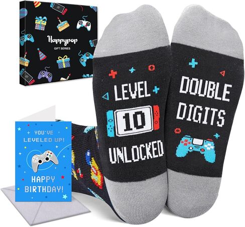 HAPPYPOP 10 Year Old Birthday Gifts Socks Ideas - Gifts for Ten Year Olds in Gift Box, Presents for 10 Year Old Tween Boys Girls with Greeting Card in Saudi Arabia