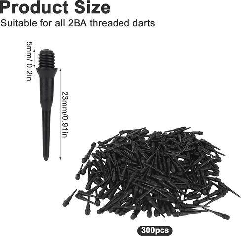300 قطعة 2BA من نقاط رمي السهام ذات طرف ناعم، أطراف رمي السهام بديلة من البلاستيك الأسود لملحقات لوحة رمي السهام سهلة التركيب in Kuwait