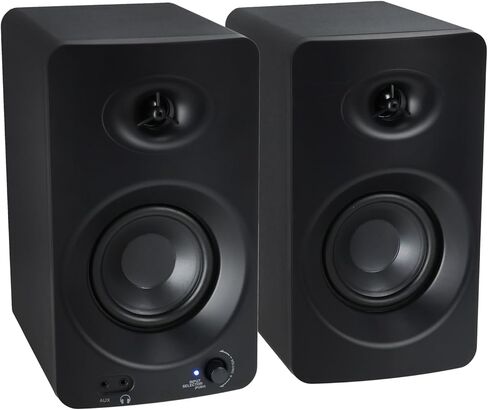 حزمة Audio-Technica AT-LP7X: قرص دوار يدوي بالكامل، زوج ASM4 4 بوصة مكبرات صوت تعمل بالشاشة تعمل بتقنية البلوتوث، سماعات رأس PRO-M50 مغلقة من الخلف، علبة كابل ملفوف قابلة للفصل، 3 عناصر in Saudi Arabia