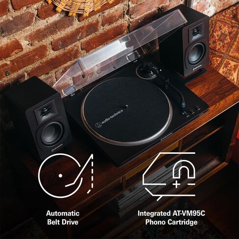 Audio-Technica AT-LP70X-BG قرص دوار أوتوماتيكي بالكامل يعمل بالحزام، حزمة سوداء/فضية مع حل العناية بالسجلات، مجموعة تنظيف معدات ديكو، ستروبوسكوب ومثبت التسجيل in Saudi Arabia
