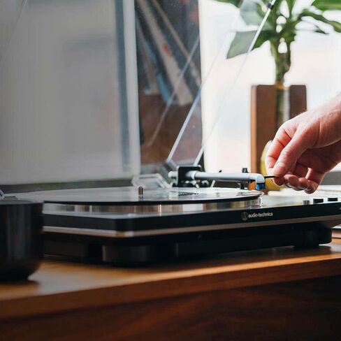 Audio-Technica AT-LP70X-BG قرص دوار أوتوماتيكي بالكامل يعمل بالحزام، حزمة سوداء/فضية مع حل العناية بالسجلات، مجموعة تنظيف معدات ديكو، ستروبوسكوب ومثبت التسجيل in Saudi Arabia