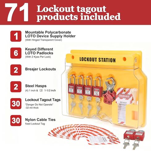 71-piece Lock Out Tag Out Station,Lockout Tagout Kit,with 6 Safety Padlocks, 2 Hasps,2 Small Breaker，30 Lockout Tags, 30 Nylon Ties,Loto Station,Lockout Tagout Locks,Loto kit,Breaker Lock in Kuwait