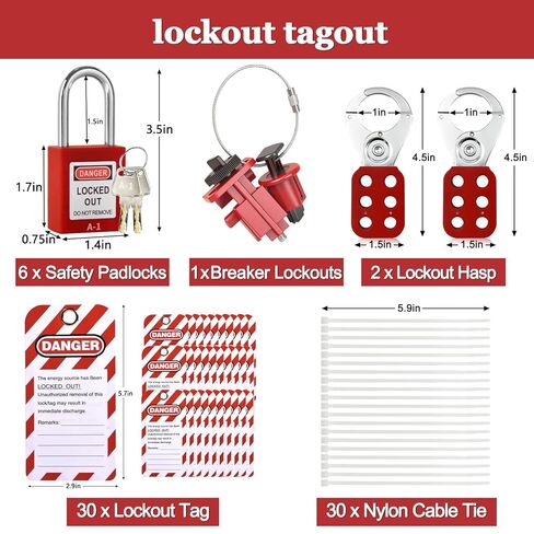 71-piece Lock Out Tag Out Station,Lockout Tagout Kit,with 6 Safety Padlocks, 2 Hasps,2 Small Breaker，30 Lockout Tags, 30 Nylon Ties,Loto Station,Lockout Tagout Locks,Loto kit,Breaker Lock in Kuwait