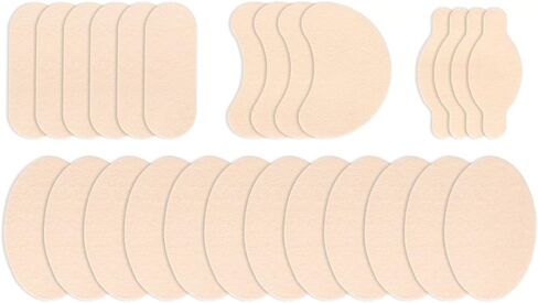 Povihome Moleskin Strips Adhesive Pads Blister Prevention Mole Skin Tape Stickers for Feet Heel Protection, Soft Patches Prevent Rubbing, Blisters, Callus - 26 Sheets of 4 Shapes，Beige in Kuwait