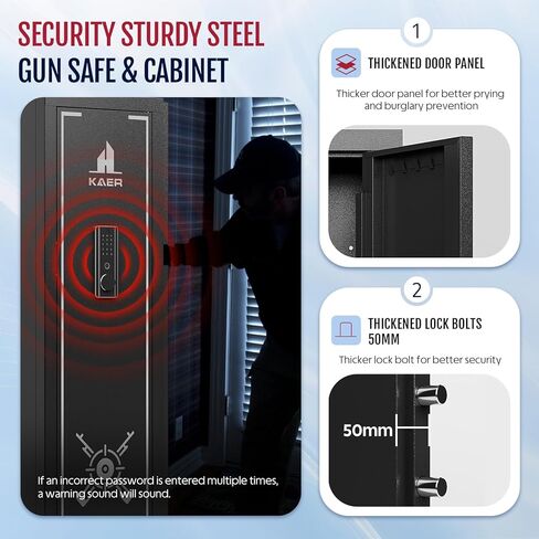 KAER 12-16 Gun Safe - Biometric Fingerprint Gun Safe for Rifles and Pistols, Large Rifle Safe with Adjustable Gun Racks, Quick Access Gun Cabinet for Shotguns (Unassembled) in Saudi Arabia