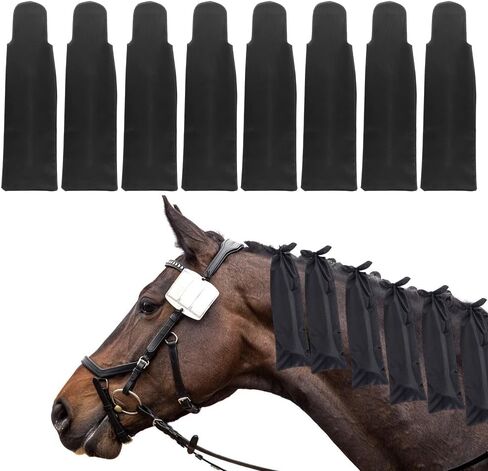 AHANDMAKER 8Pcs Horse Mane Protector Tail Bags for Horses Polyester Mane Cover Black Durable Grooming Supplies for Show Training Thanksgiving Christmas Decoration 3.9in x15.7in in Saudi Arabia