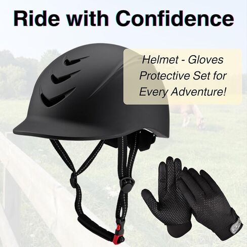 Equestrian Set - Helmet and Gloves for Horseback Riding and Training - Horse Riding Safety Gear Helmets Equestrian Equi-Pro Gear Gloves, Medium Size in Kuwait