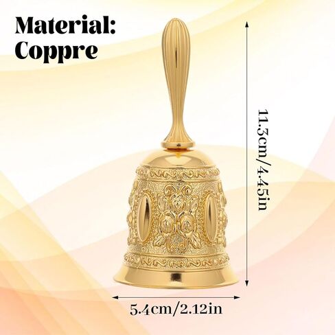 Gold Vintage Engraved Hand Bell, Super Loud Alloy Copper Bell, Multi-Purpose Gold Bells for Wedding, Dinner, Classroom, Meditation in Saudi Arabia