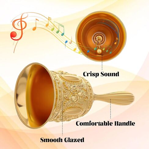 Gold Vintage Engraved Hand Bell, Super Loud Alloy Copper Bell, Multi-Purpose Gold Bells for Wedding, Dinner, Classroom, Meditation in Saudi Arabia