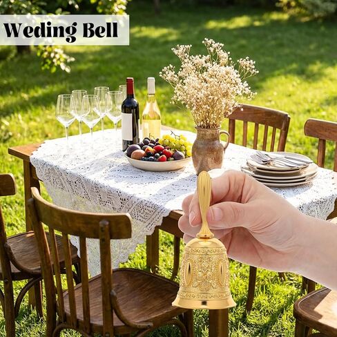 Gold Vintage Engraved Hand Bell, Super Loud Alloy Copper Bell, Multi-Purpose Gold Bells for Wedding, Dinner, Classroom, Meditation in Saudi Arabia