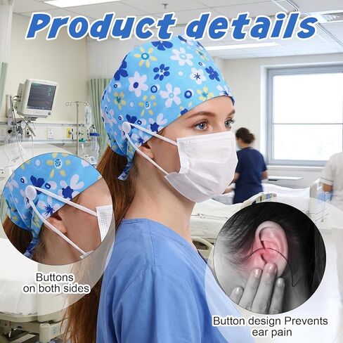 2 قطعة قبعة فرك للجنسين، قبعات ممرضة قابلة للتعديل، قبعة عمل مرنة من الخلف مع أزرار، قبعات فرك للرجال، قبعات ممرضة، عصابة رأس للنساء والرجال in Kuwait
